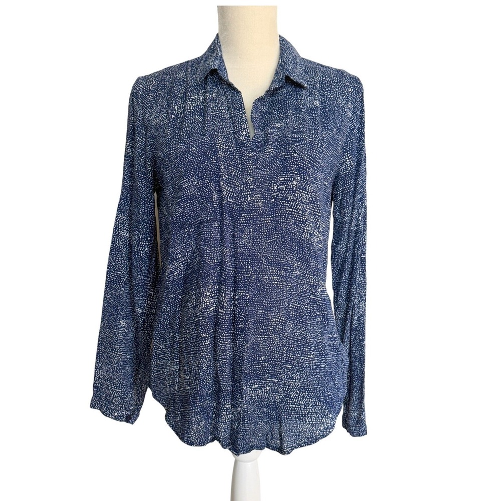 Cloth & Stone S Blue Ditzy Dot Print Button Down Shirt Anthropologie Soft Drapey